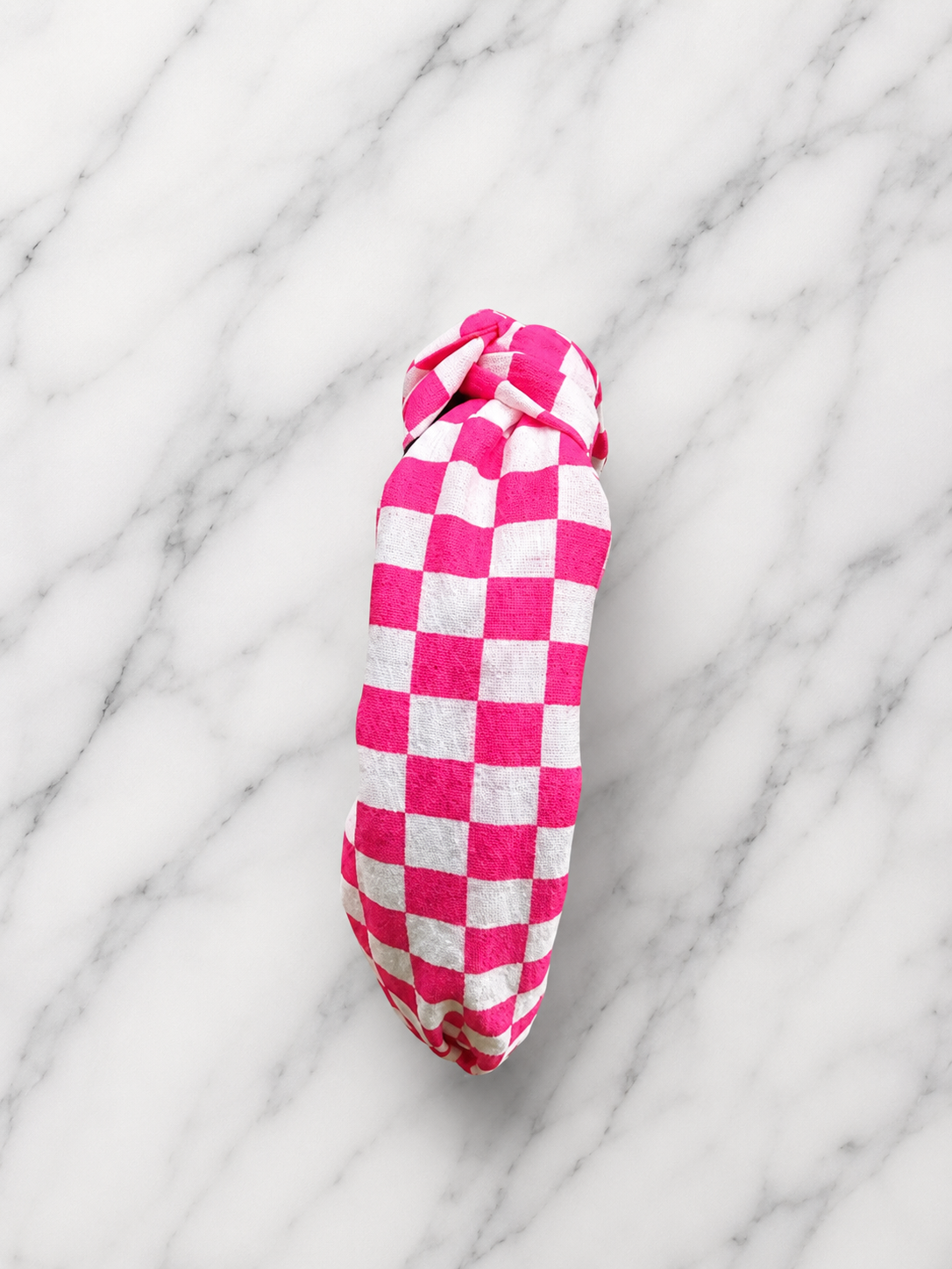 Pink/ White Checkered Knot Headband