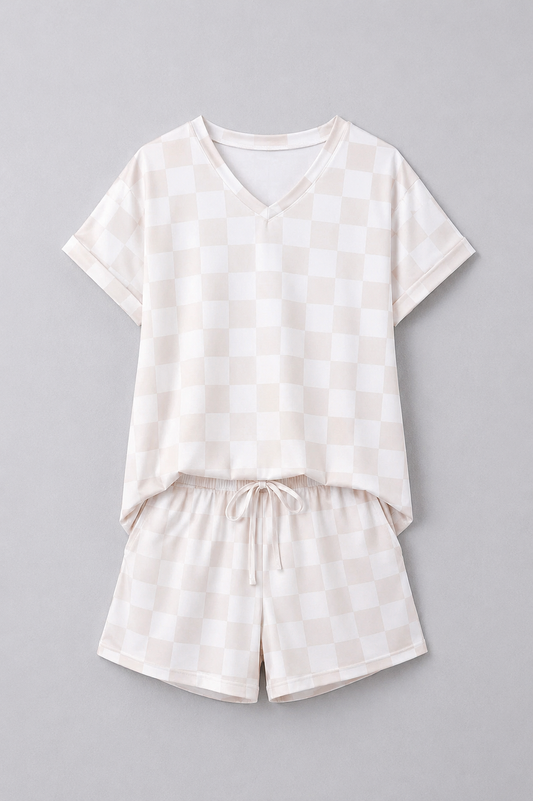Cozy Check Beige Checkered Lounge Set