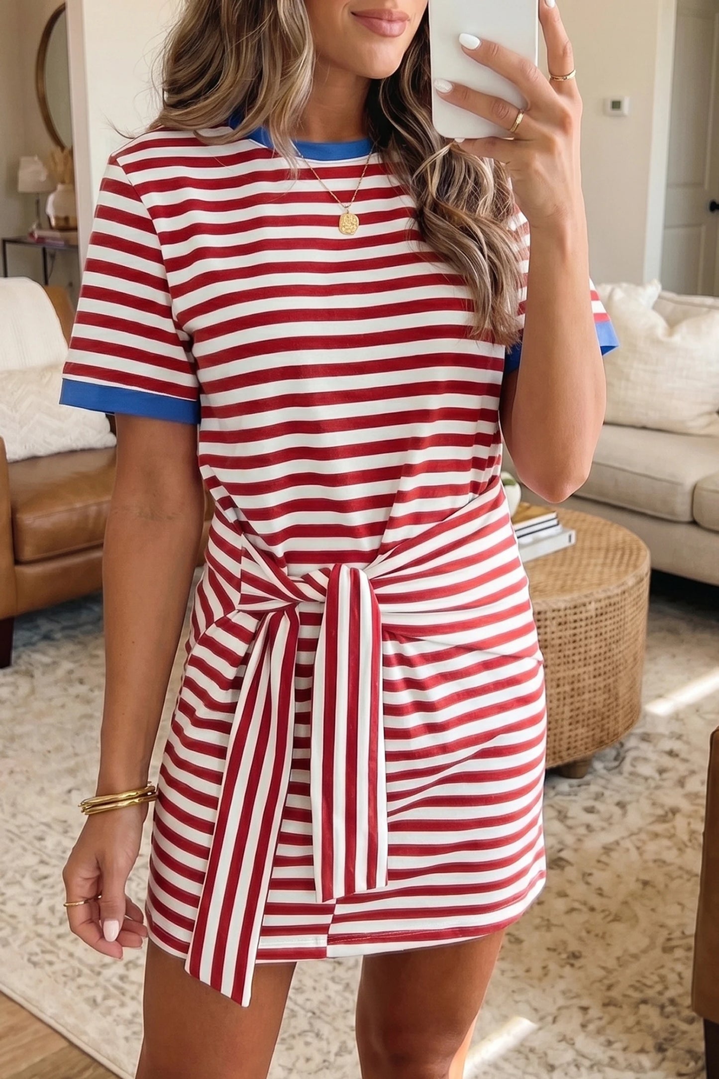 Red Nautical Tie Contrast Trim Mini Dress  "Pre-sale"