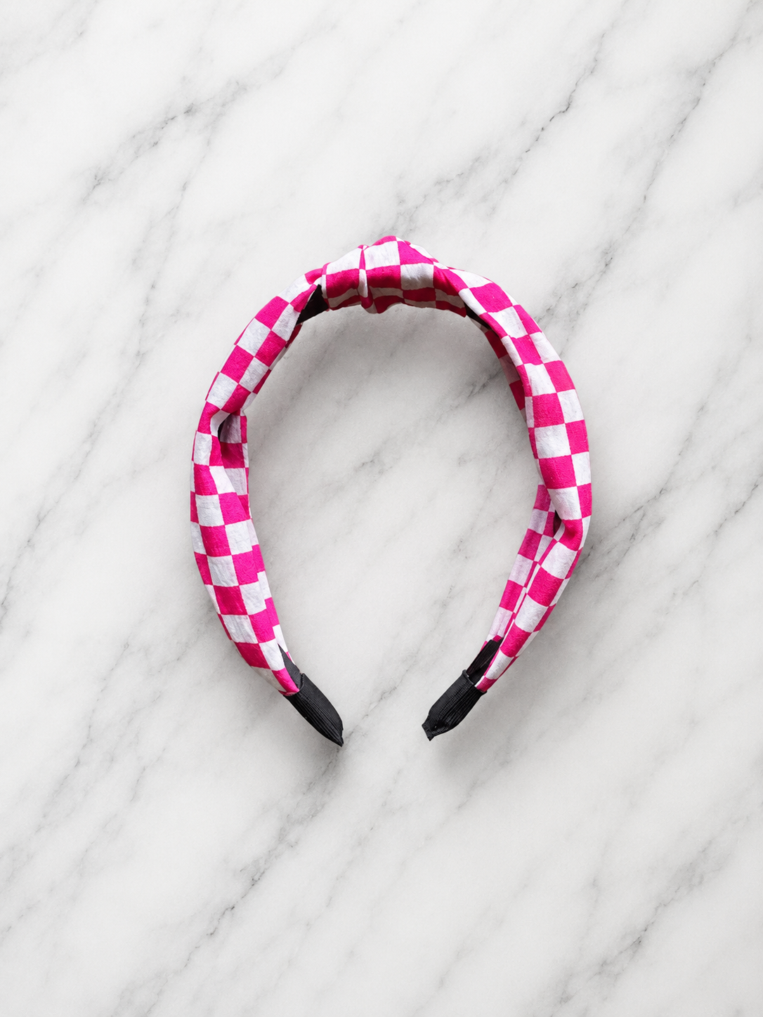 Pink/ White Checkered Knot Headband